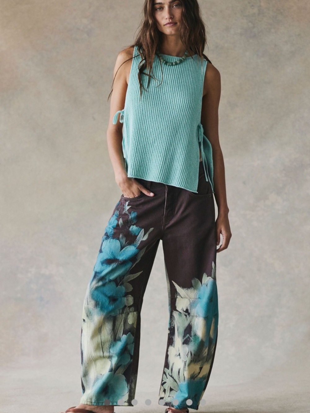 NWT Free people printed good luck barrel jeans